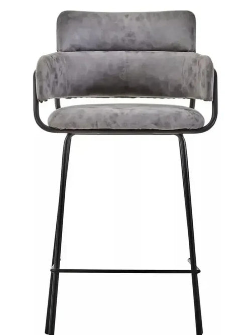 Grey Faux Leather Bar Stool with Arms Modern Padded Seat Metal Legs