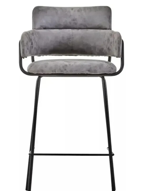 Grey Faux Leather Bar Stool with Arms Modern Padded Seat Metal Legs