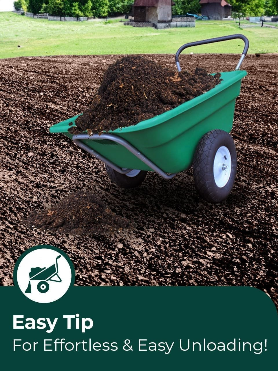 200L 2-Wheel Wheelbarrow Green – Pneumatic Tyres Heavy Duty for 200kg Loads