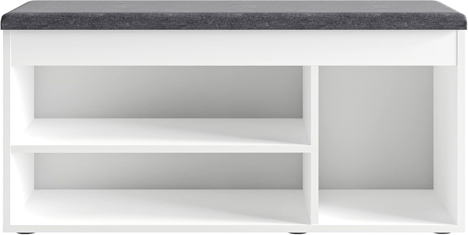 White Shoe Storage Bench with Cushion Hidden Compartment Wide Entryway Seat