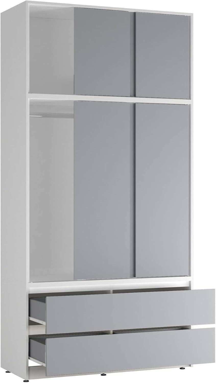 Grey Door Sliding Wardrobe 240cm 6 Doors 4 Drawers Spacious Bedroom Closet