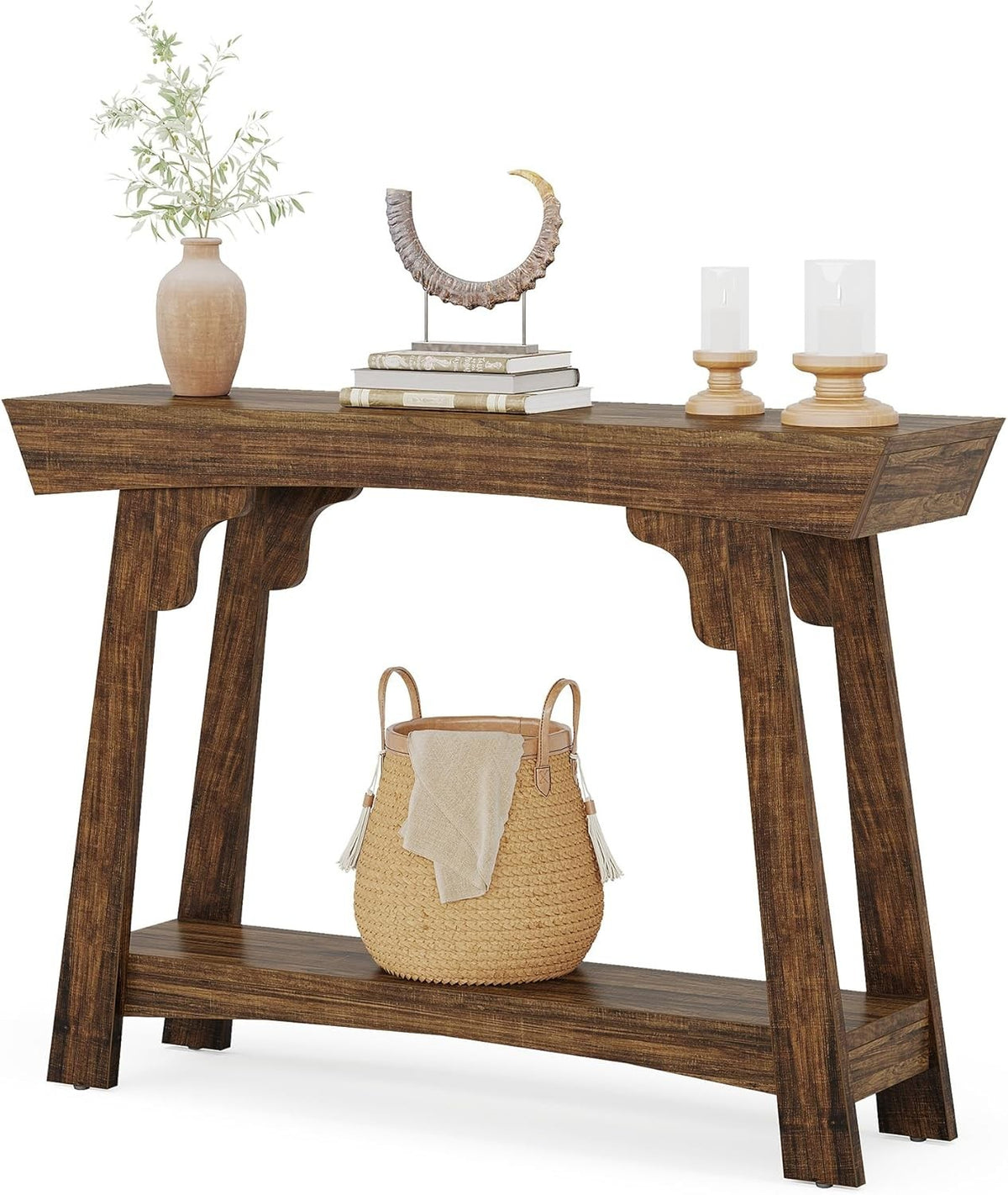 Rustic Brown Console Table 2-Tier Storage Narrow Entryway Shelf