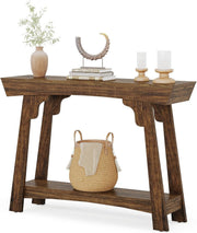 Rustic Brown Console Table 2-Tier Storage Narrow Entryway Shelf