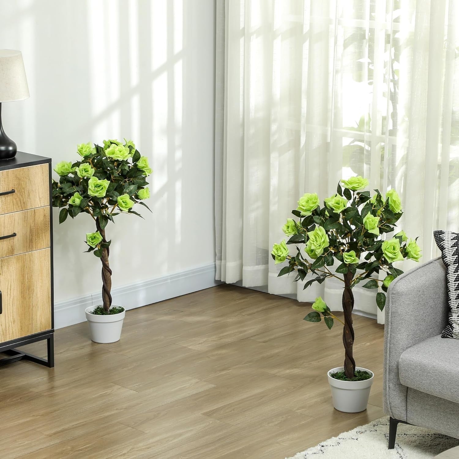 Set of 2 Artificial Rose Trees 90cm Green Faux Flower Plants Home Garden Decor