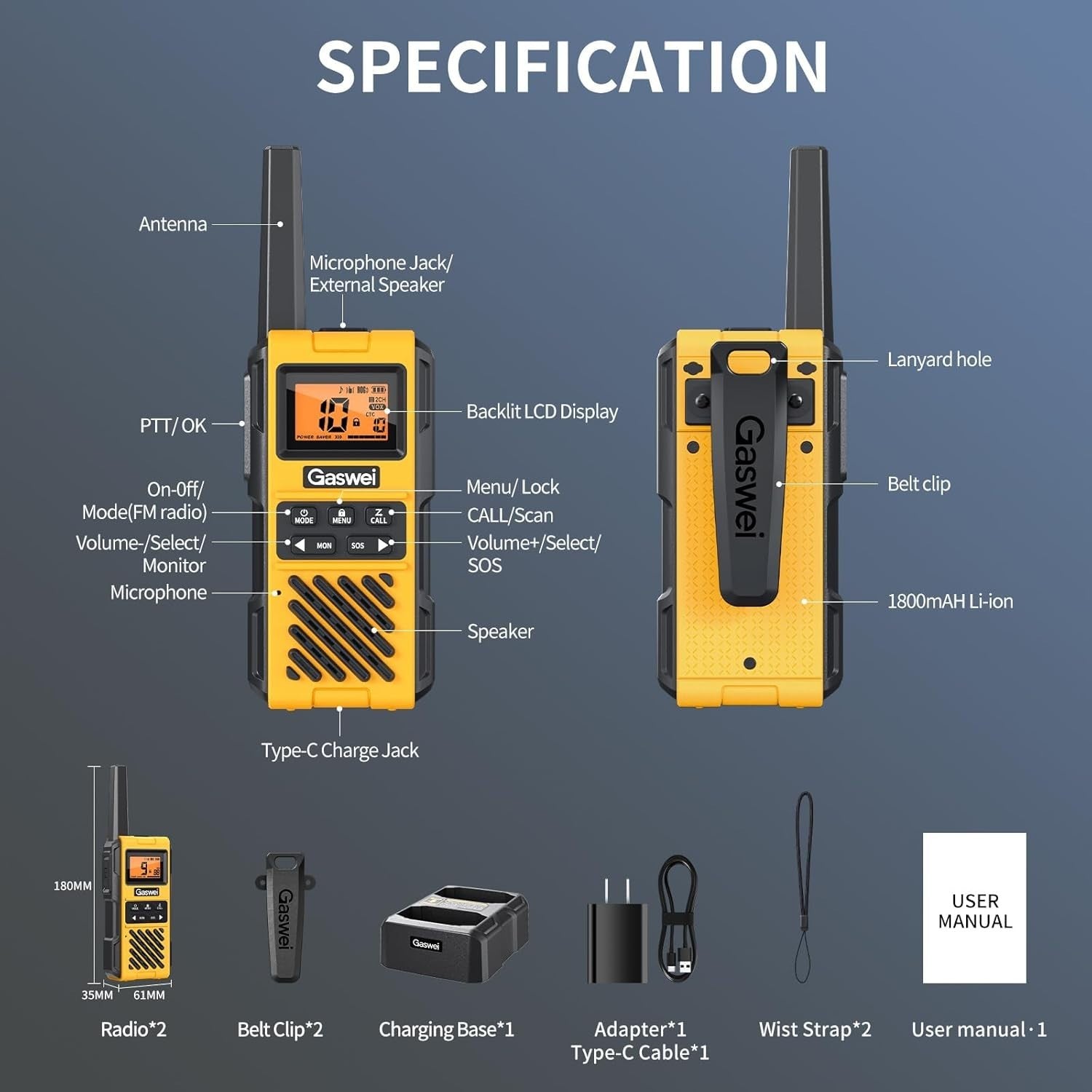 G1Pro+ IP67 Waterproof Walkie Talkies Long Range 2 Way Radio FM VOX