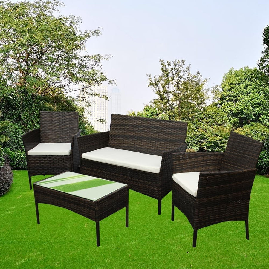 4 Seater Rattan Garden Furniture Set Outdoor Patio Sofa Glass Table