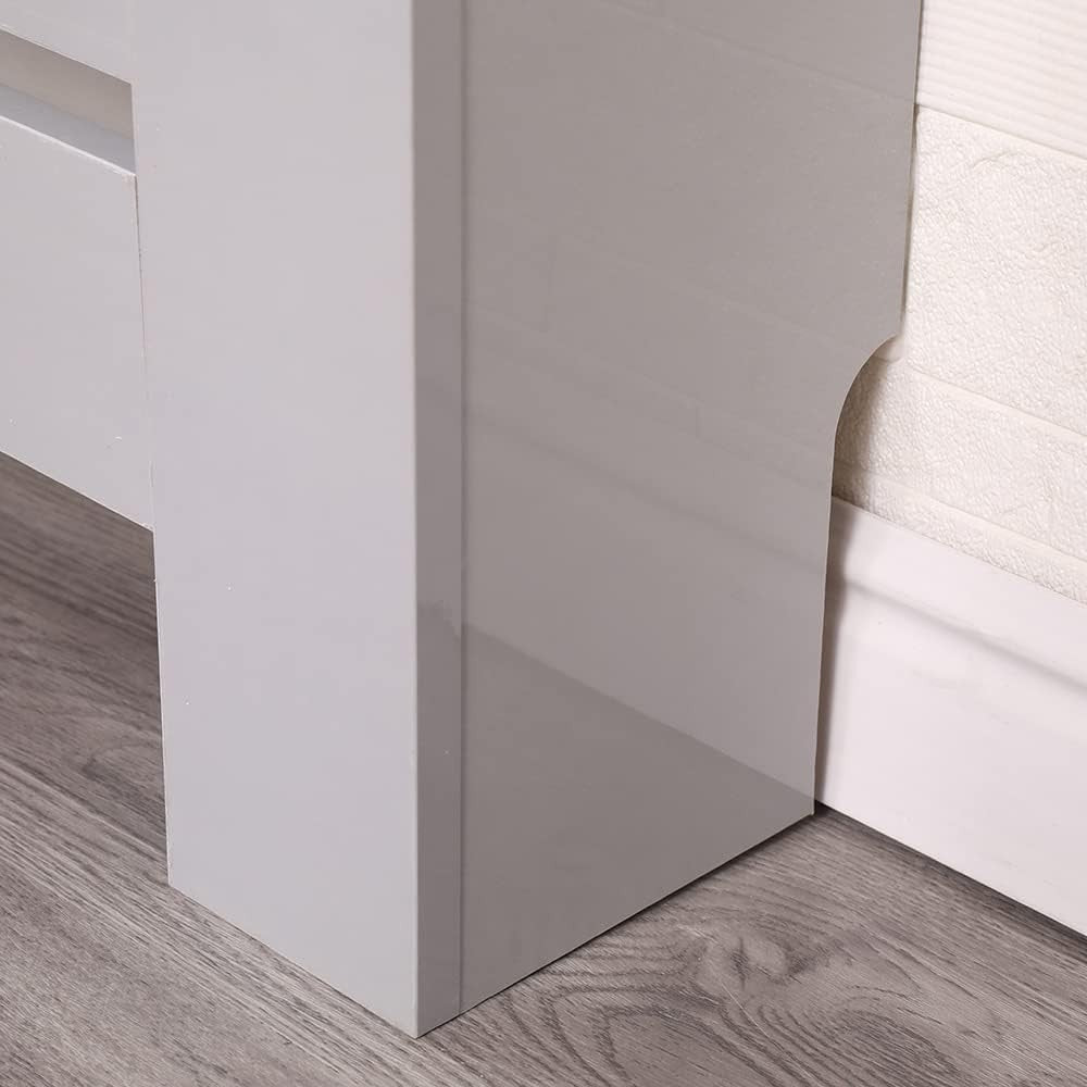 High Gloss Grey Radiator Cover Large 151cm Modern Slat Cabinet Display