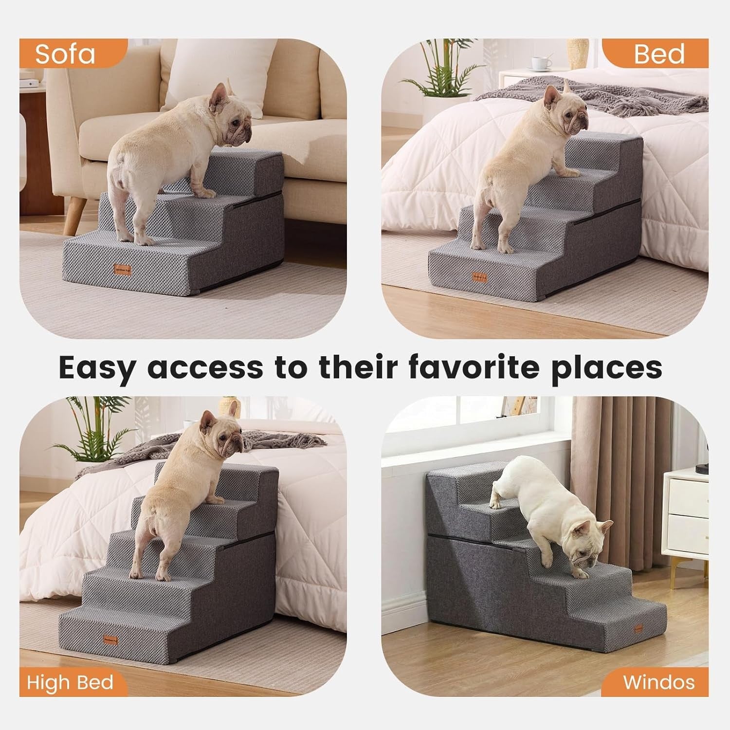 3 Step Dog Stairs Foam Ramp Non-Slip Grey 35x50x35cm