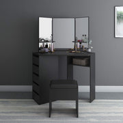 Corner Dressing Table Desk with 3-Sided Mirror, 5 Drawers Storage, Black Wood Va