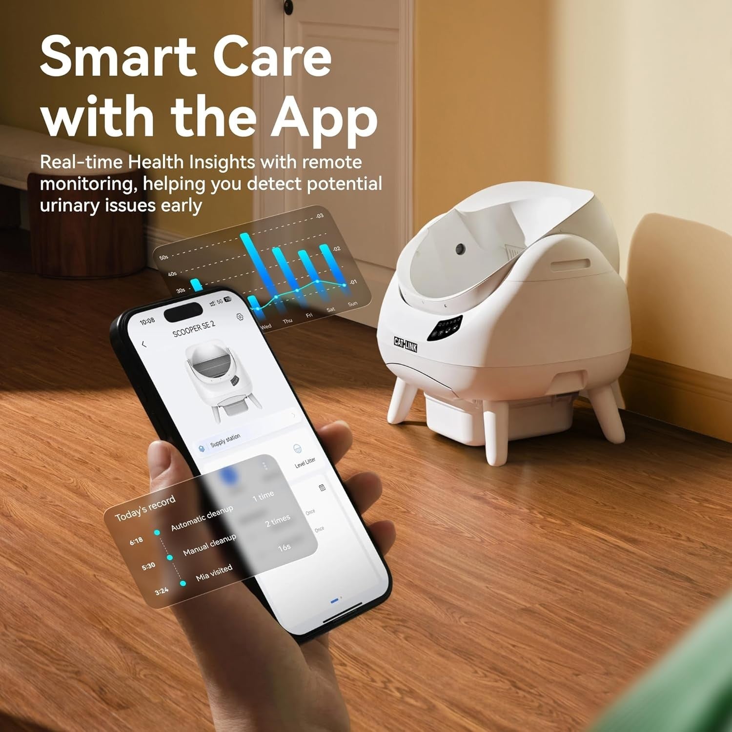 Self Cleaning Cat Litter Box APP Control Health Monitor Open Top XL