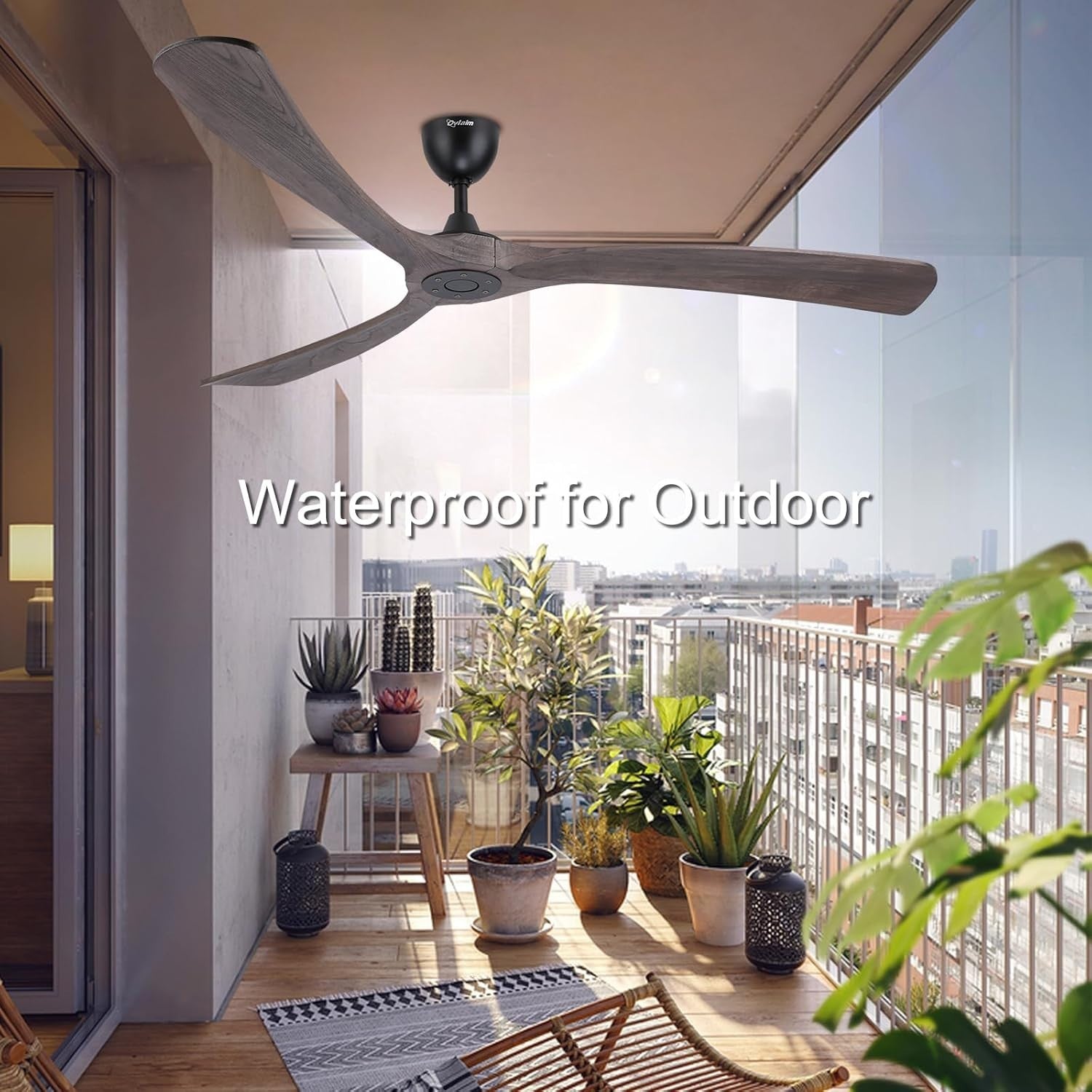 Ovlaim 183CM Smart WiFi Ceiling Fan, 3 Gray Wood Blades, Remote, App