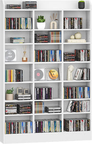 747 CD Storage Tower Adjustable Media Shelf Rack Bookcase White 154cm