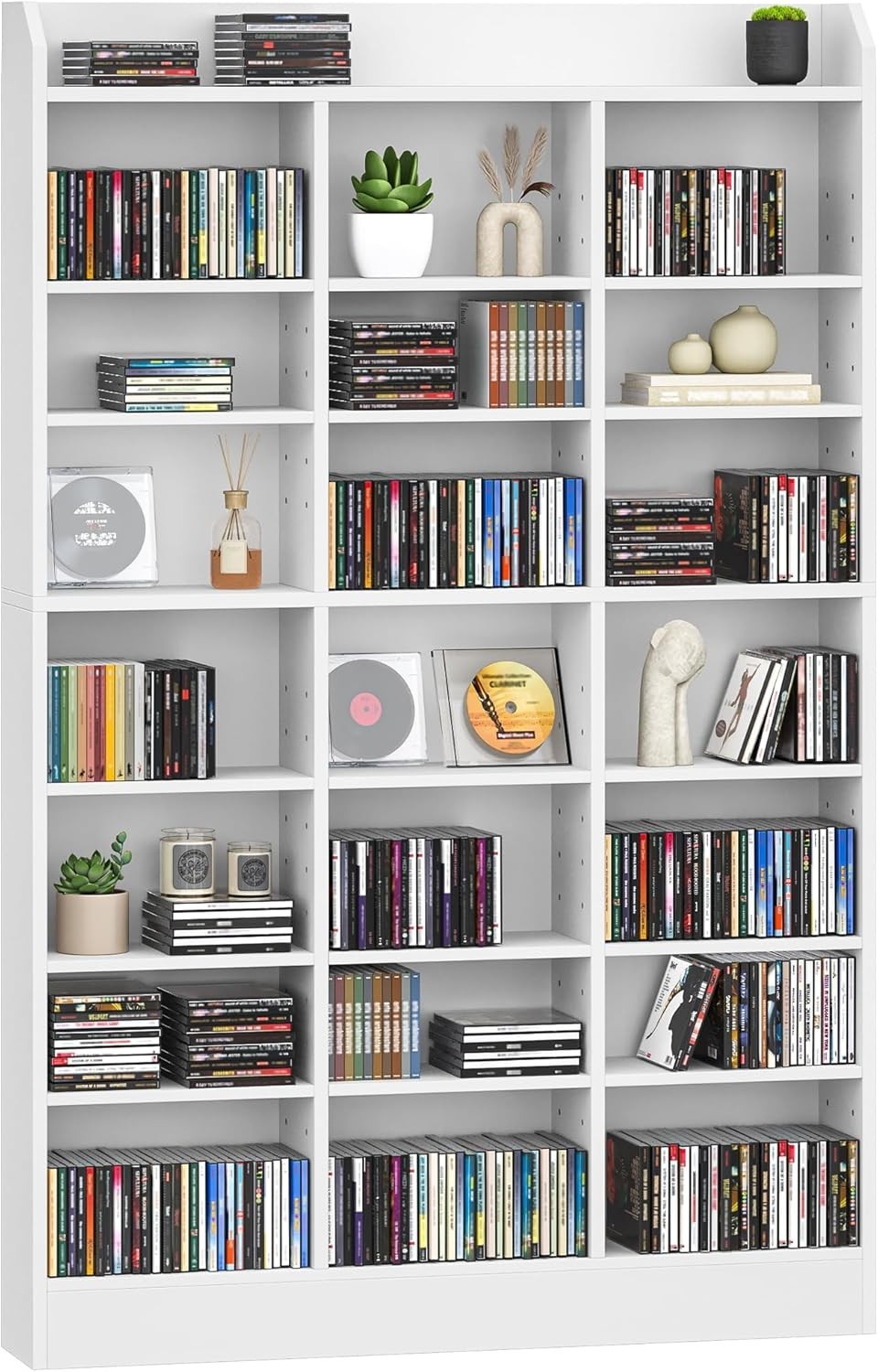 747 CD Storage Tower Adjustable Media Shelf Rack Bookcase White 154cm