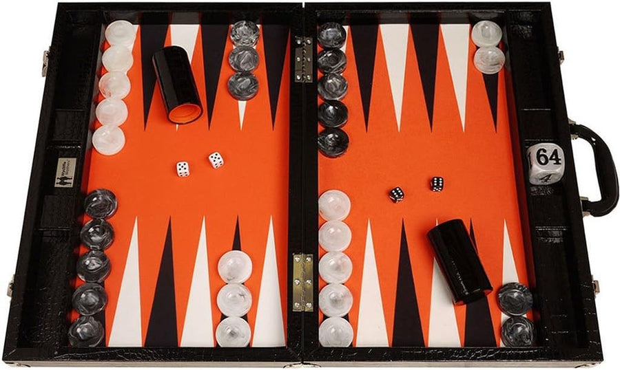 21” Tournament Backgammon Set Luxury Faux Leather Case Pro Board Game