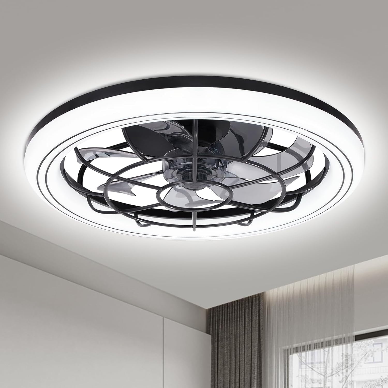 Ankishi 49CM Silent Ceiling Fan with Light, 75W, 6-Speed, Remote, LED