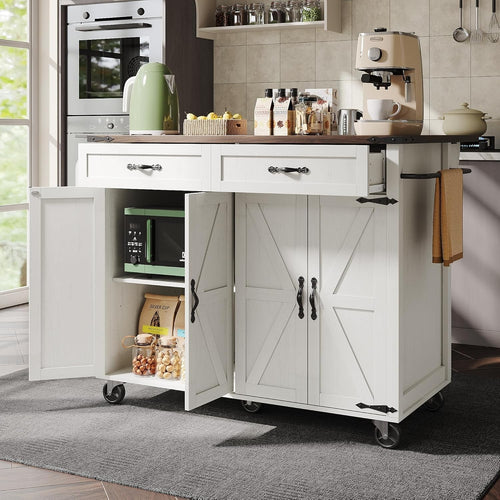 Kitchen Island Trolley with Drawers, Fold-Out Table & Storage | 140cm Cart