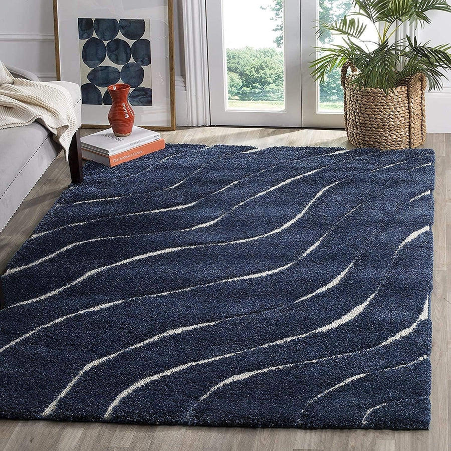 Navy Blue Shaggy Area Rug 200x290cm Thick Pile Soft Anti Slip Floor Mat