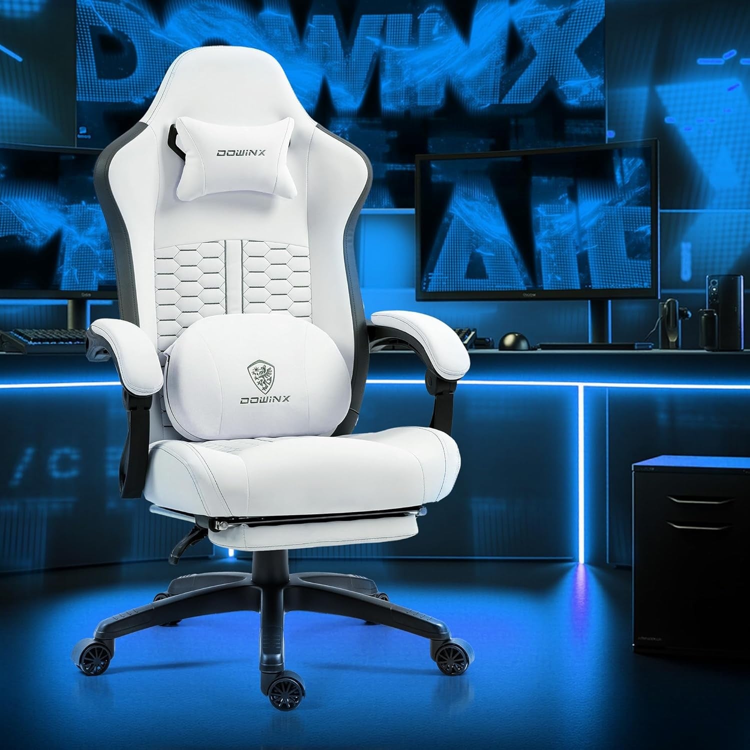 Heated Massage Gaming Chair Recliner Footrest Ergonomic White