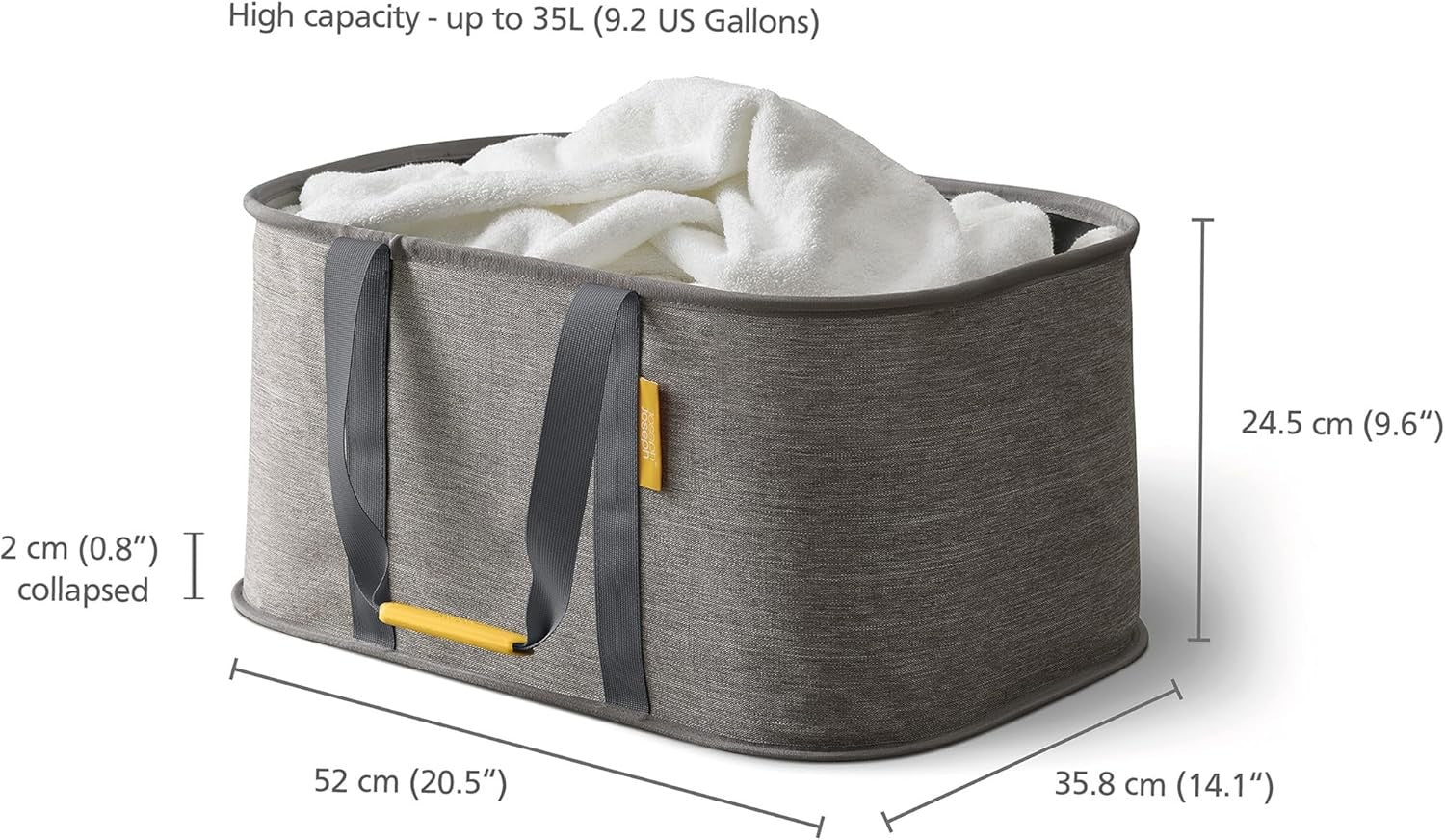 2-Piece Laundry Set with 60L Hamper & 35L Collapsible Basket Grey Fabric Organis