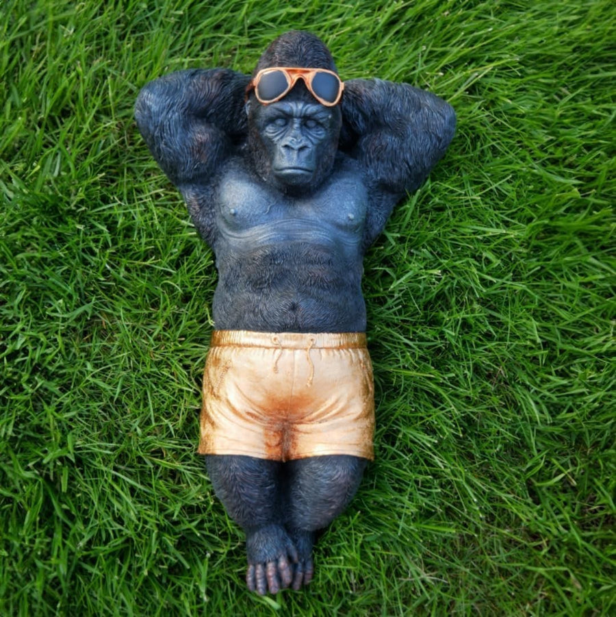 Chilling Gorilla Garden Ornament 44cm Fun Resin Monkey Statue Outdoor Decor