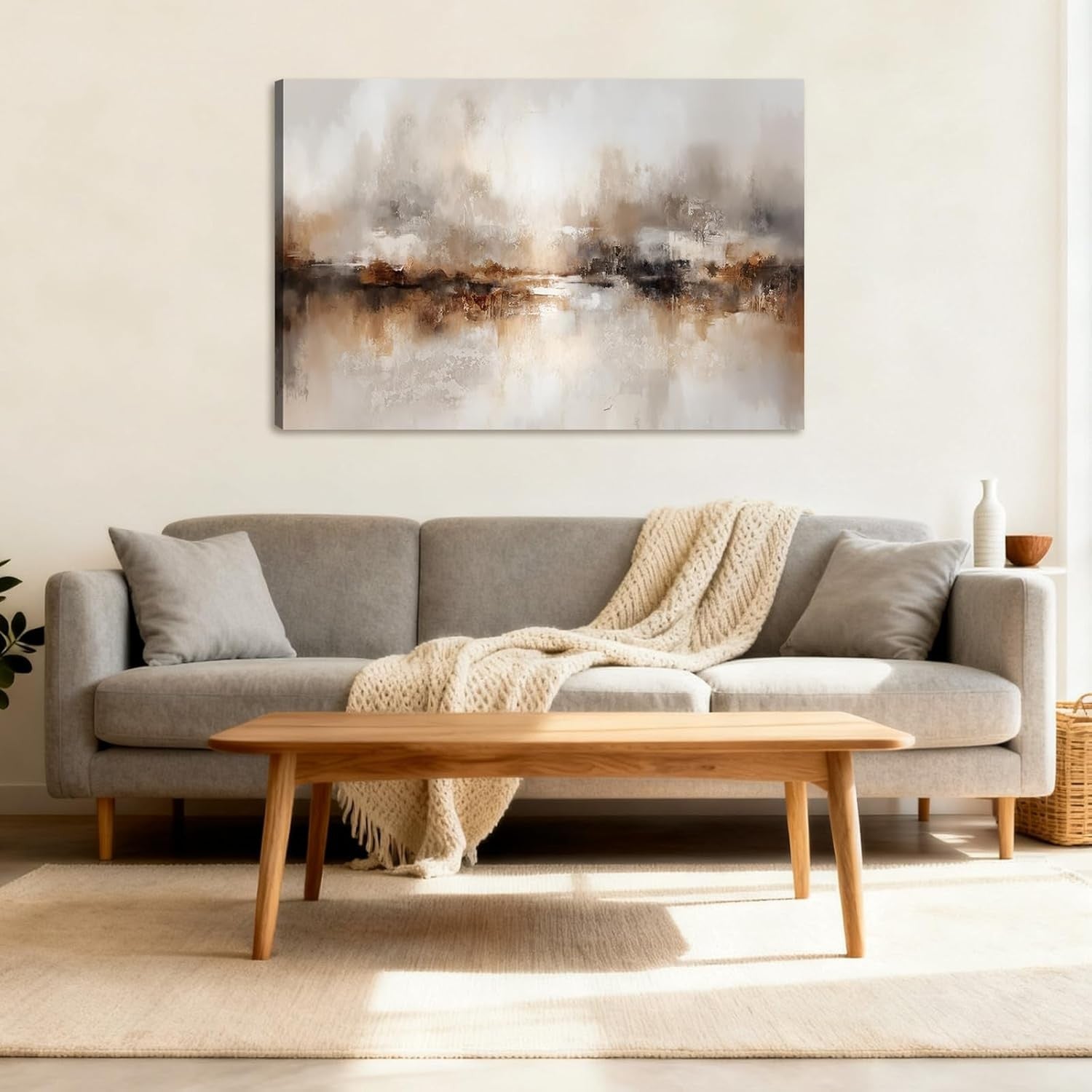 Beige Abstract Wall Art Canvas Framed Neutral Modern Minimalist 59x39cm