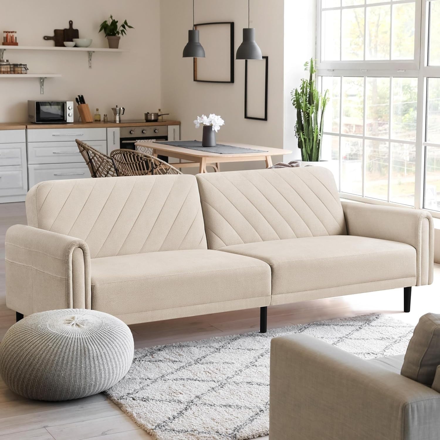 3-Seater Sofa Bed Modern Futon w/ Pockets Recliner for Lounge or Flat
