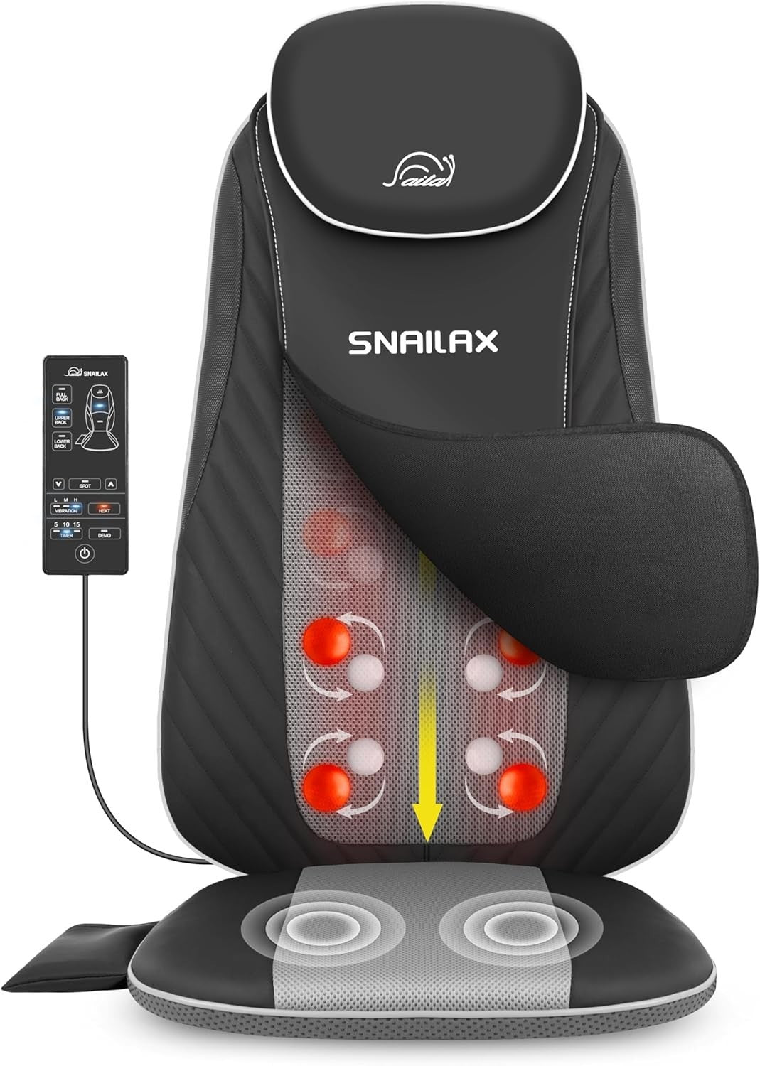 Shiatsu Back Massager with Heat Deep Kneading Chair Pad Adjustable Zones