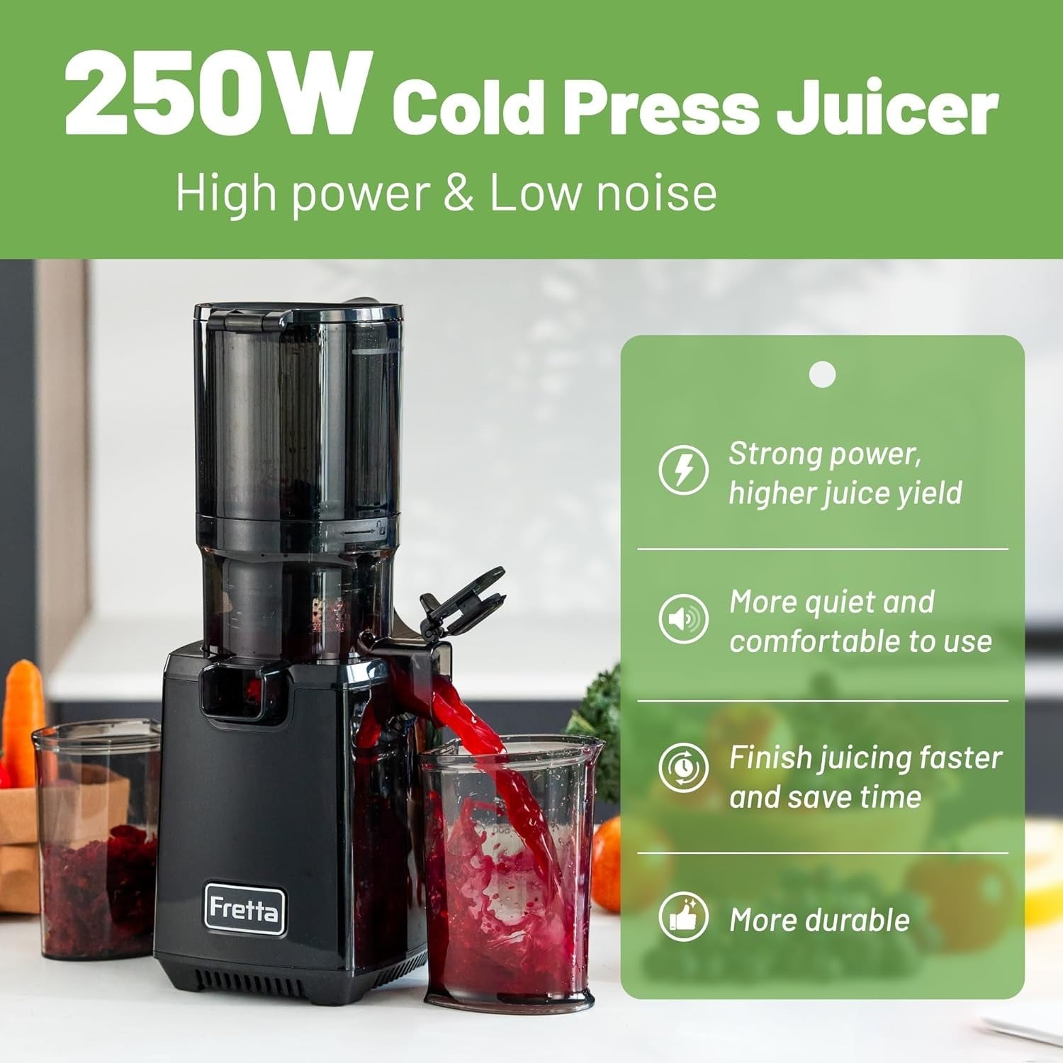 Cold Press Juicer 135mm Feed Chute Whole Fruit Slow Masticating 250W