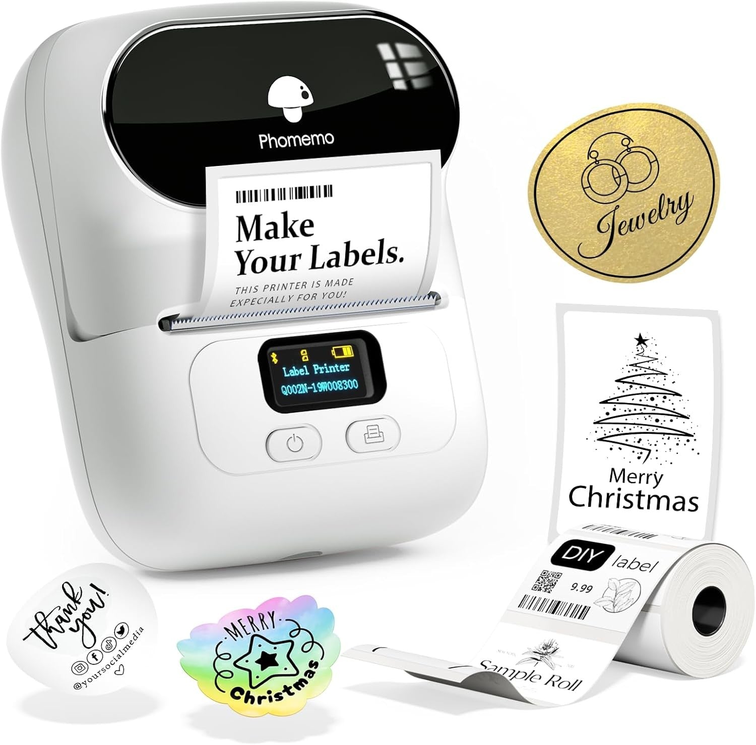 Bluetooth Thermal Label Printer 40x30mm Portable Barcode