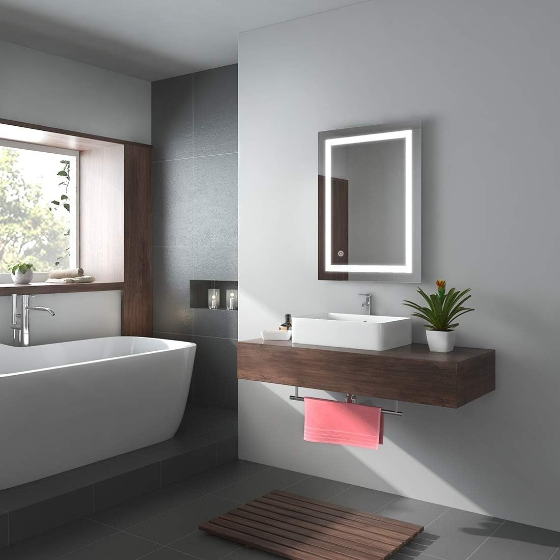 LED Bathroom Mirror 80x60cm with Shaver Socket & Anti-Fog Touch Control