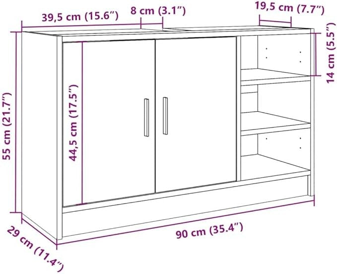 Modern Black Bathroom Sink Cabinet 90x29x55cm