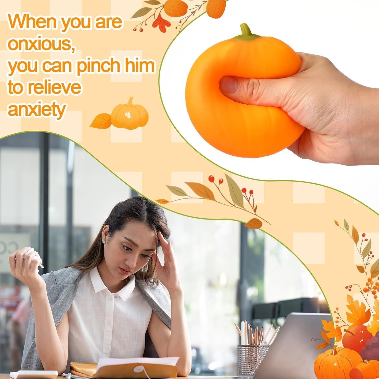 12pcs Pumpkin Stress Balls Mini Fall Squeeze Fidget Toys Anxiety Relief