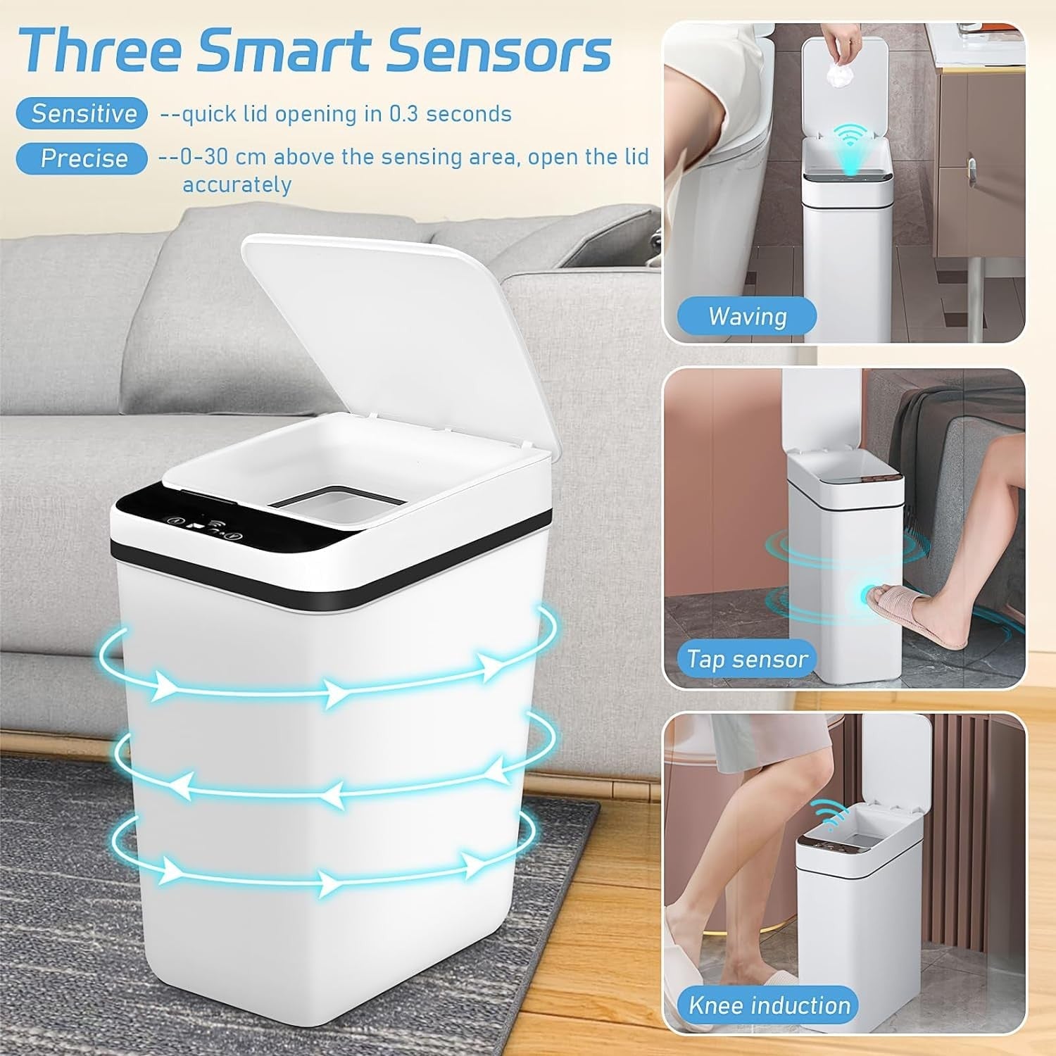 2 Pack Touchless Sensor Bins 4.7 & 3 Gallon White