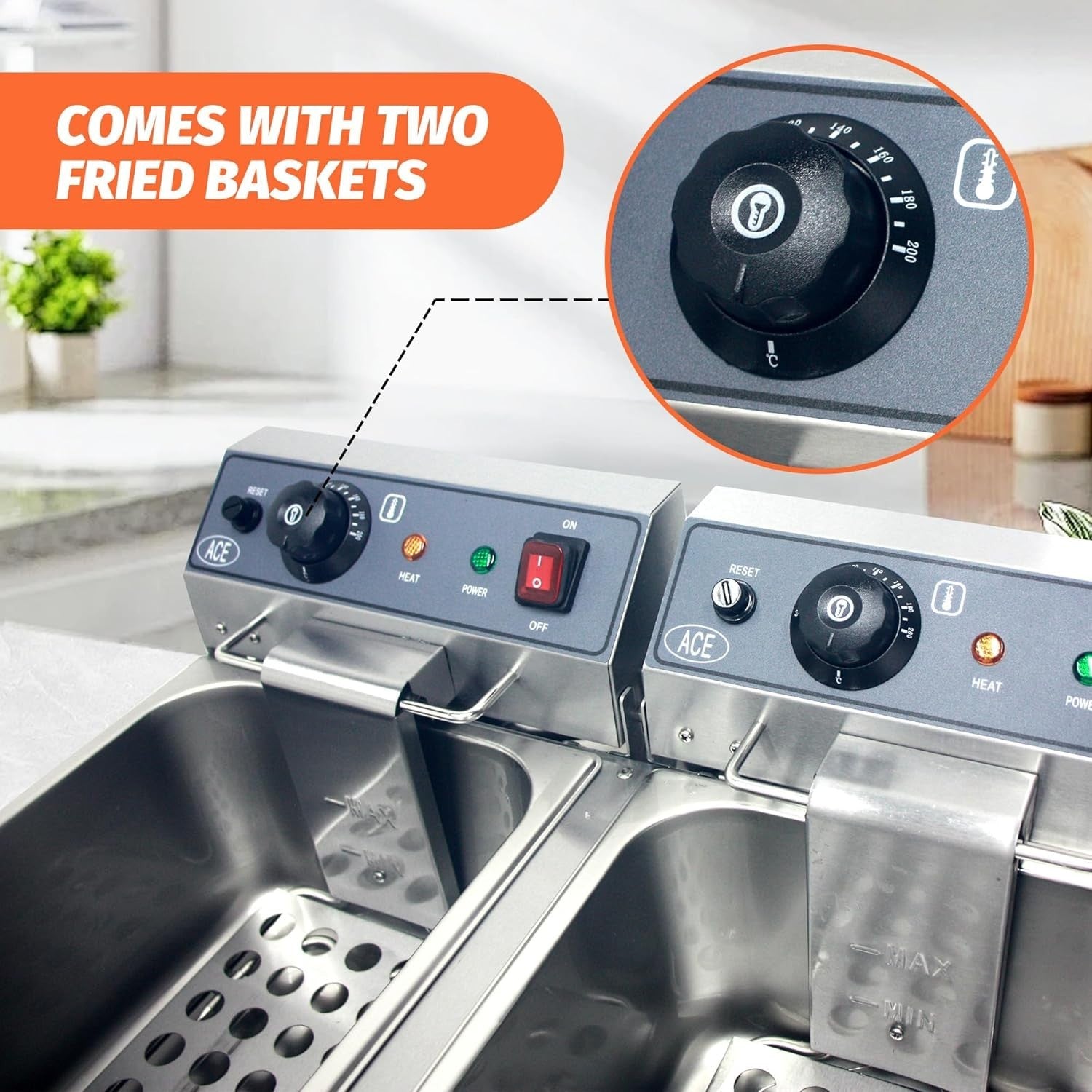 34L Double Deep Fat Fryer 6000W Commercial Dual Tank Stainless Steel