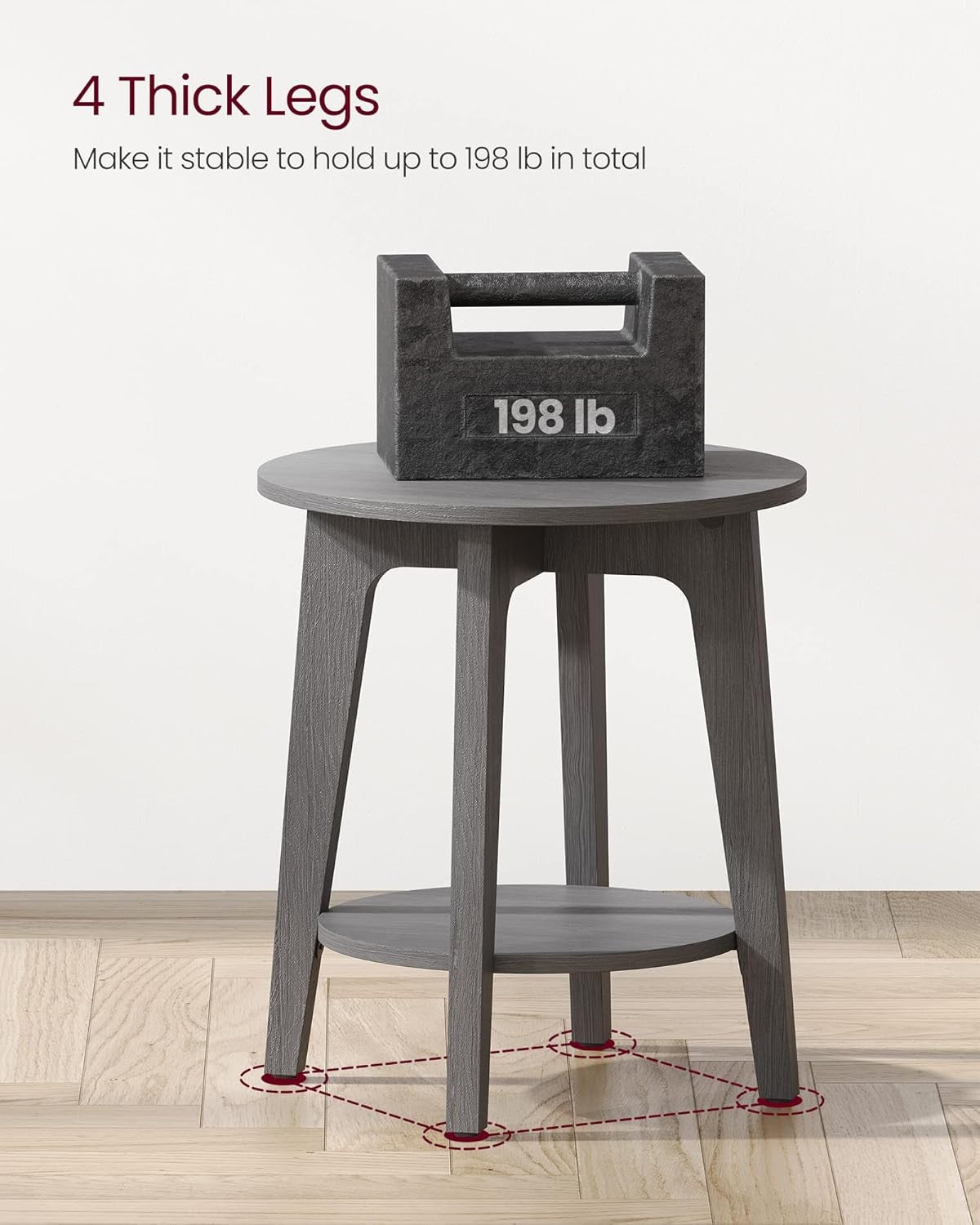 Smoky Grey Round Side Table with Lower Shelf, Modern Small End Table