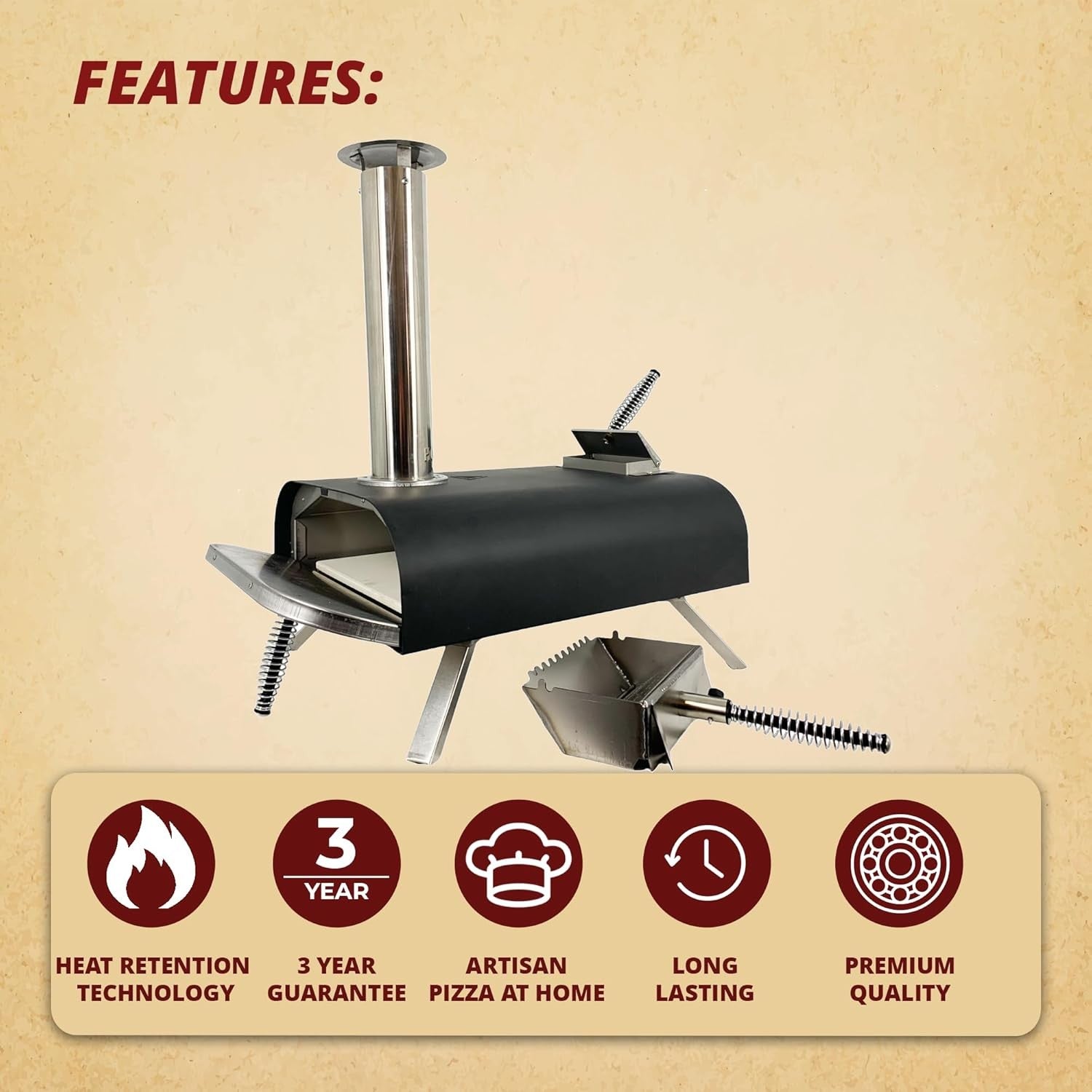 Outdoor Wood Pellet Pizza Oven | Portable BBQ Grill with Chimney & Stone