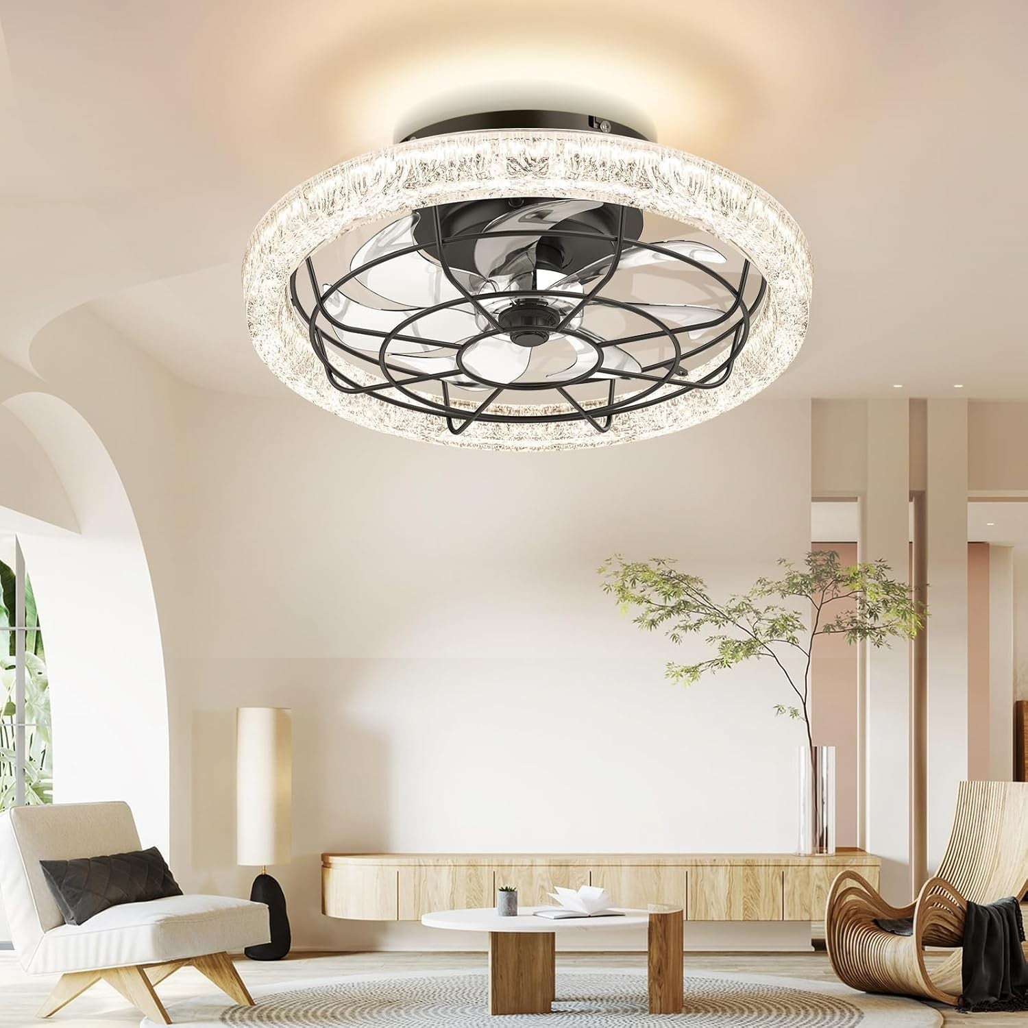 Bellanny 49CM Ceiling Fan, 6 Speeds, Dimmable LED, Reversible, Quiet Motor