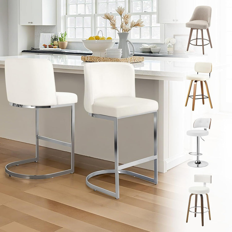 Blonde White PU Bar Stools Set of 2 – Modern Counter Chairs