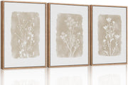 Botanical Farmhouse Framed Canvas Wall Art Set 3 Neutral Floral Home Decor