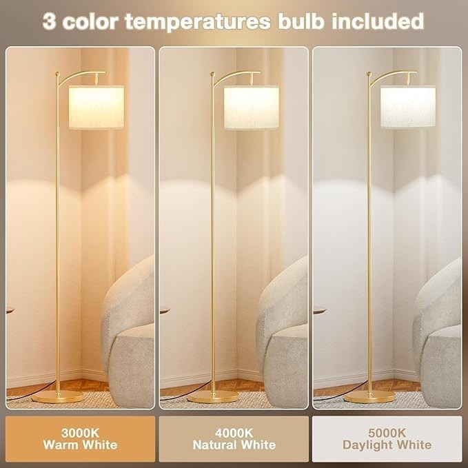 Gold Floor Lamp 60in Standing Lamp 3 Color Temperatures Adjustable Shade 9W