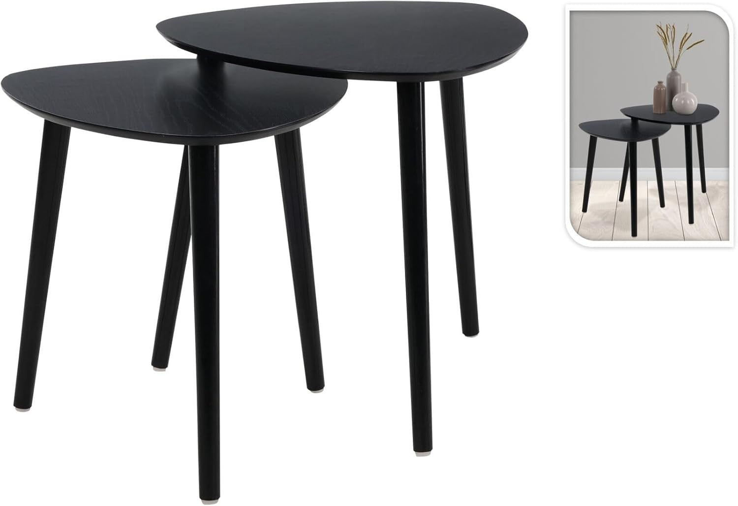 Set of 2 Black Wood Nesting Side Tables Accent End Coffee Modern Mid Century