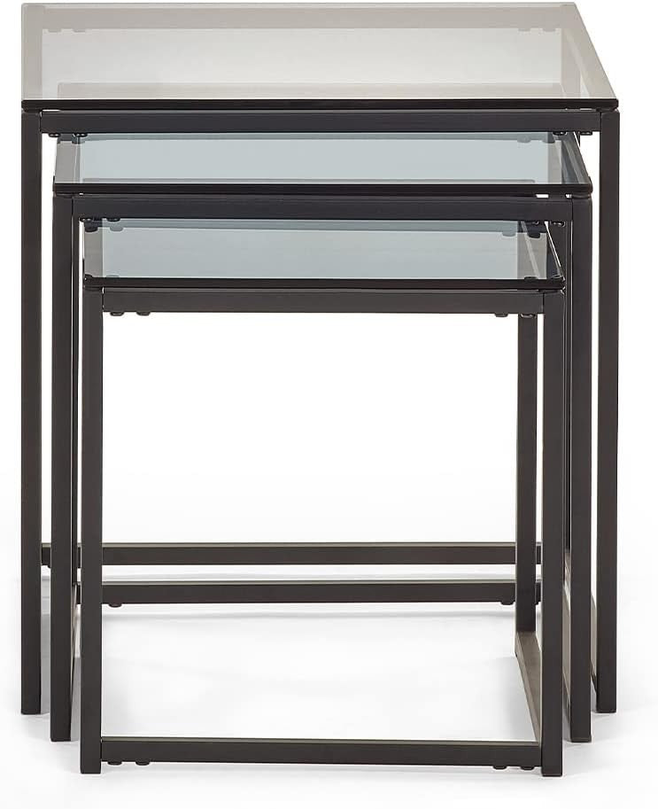 Contemporary Smoked Glass Nest of 3 Tables Set Coffee Side End Modern