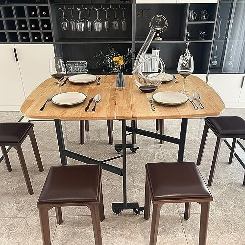 120CM Drop Leaf Folding Kitchen Table with 6 Lockable Wheels