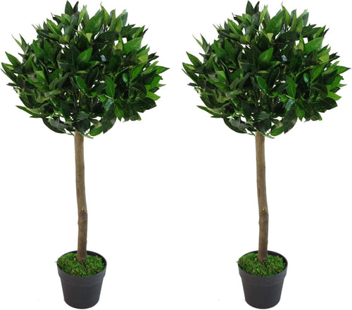 Pair of 90cm Bay Topiary Ball Trees Artificial Realistic Indoor Outdoor Decor