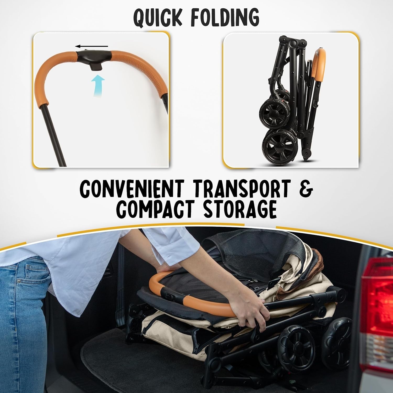 Double Pet Stroller for Dogs Cats Detachable Carriers Foldable Travel Pram