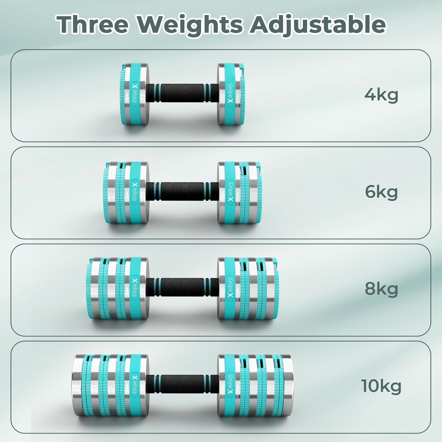 Adjustable Dumbbells Pair 10KG 4-in-1 Non-Slip Space-Saving Home Gym