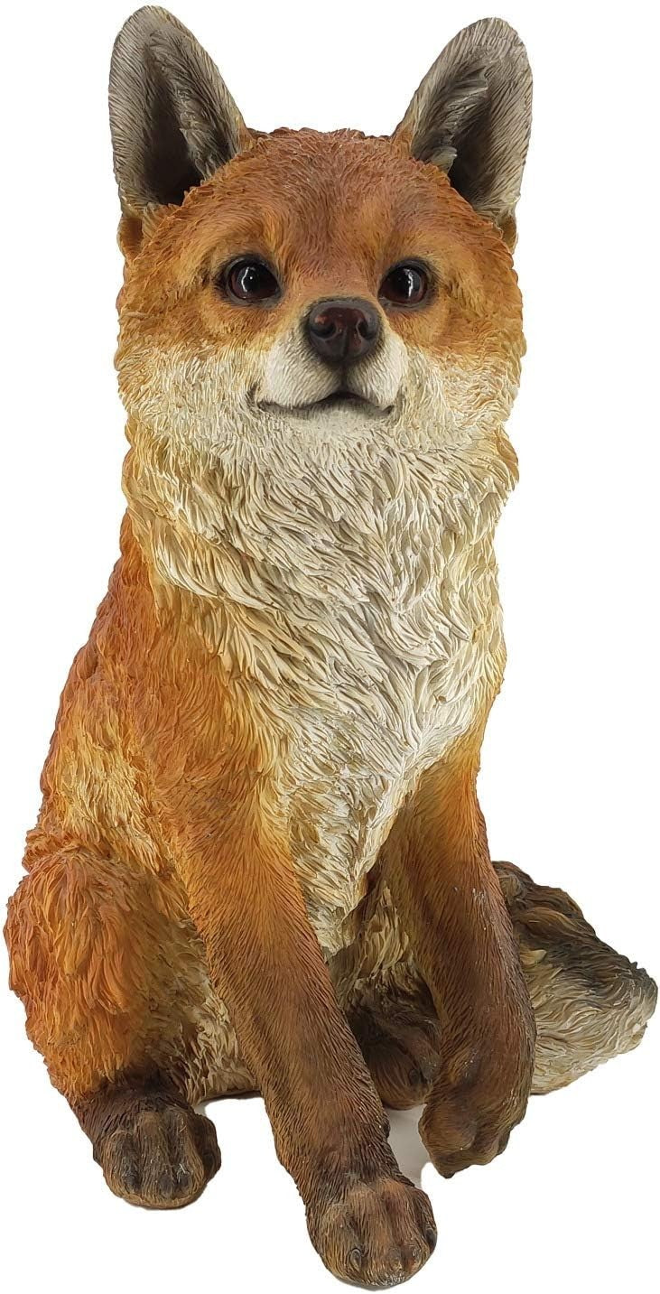 Realistic Sitting Fox Garden Ornament | Large Weatherproof Resin Woodland Decor