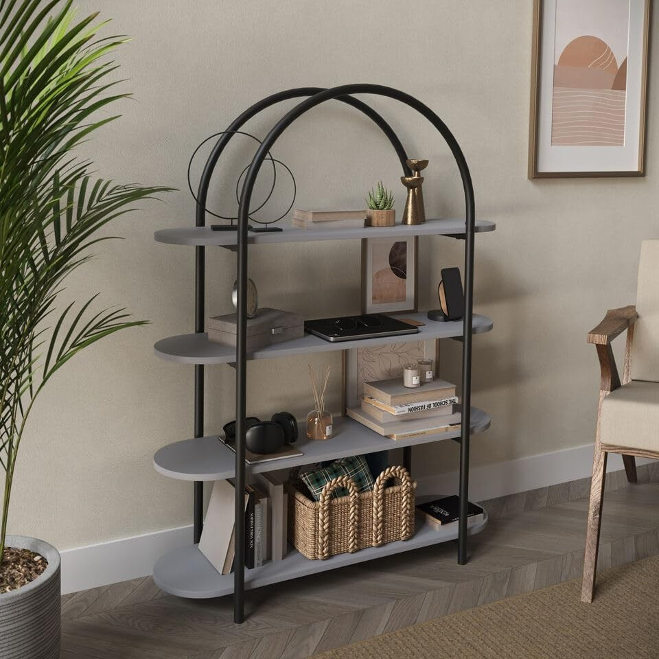 Modern 4-Tier Arched Bookshelf | Metal Frame Display Shelf | Stylish Home Storag
