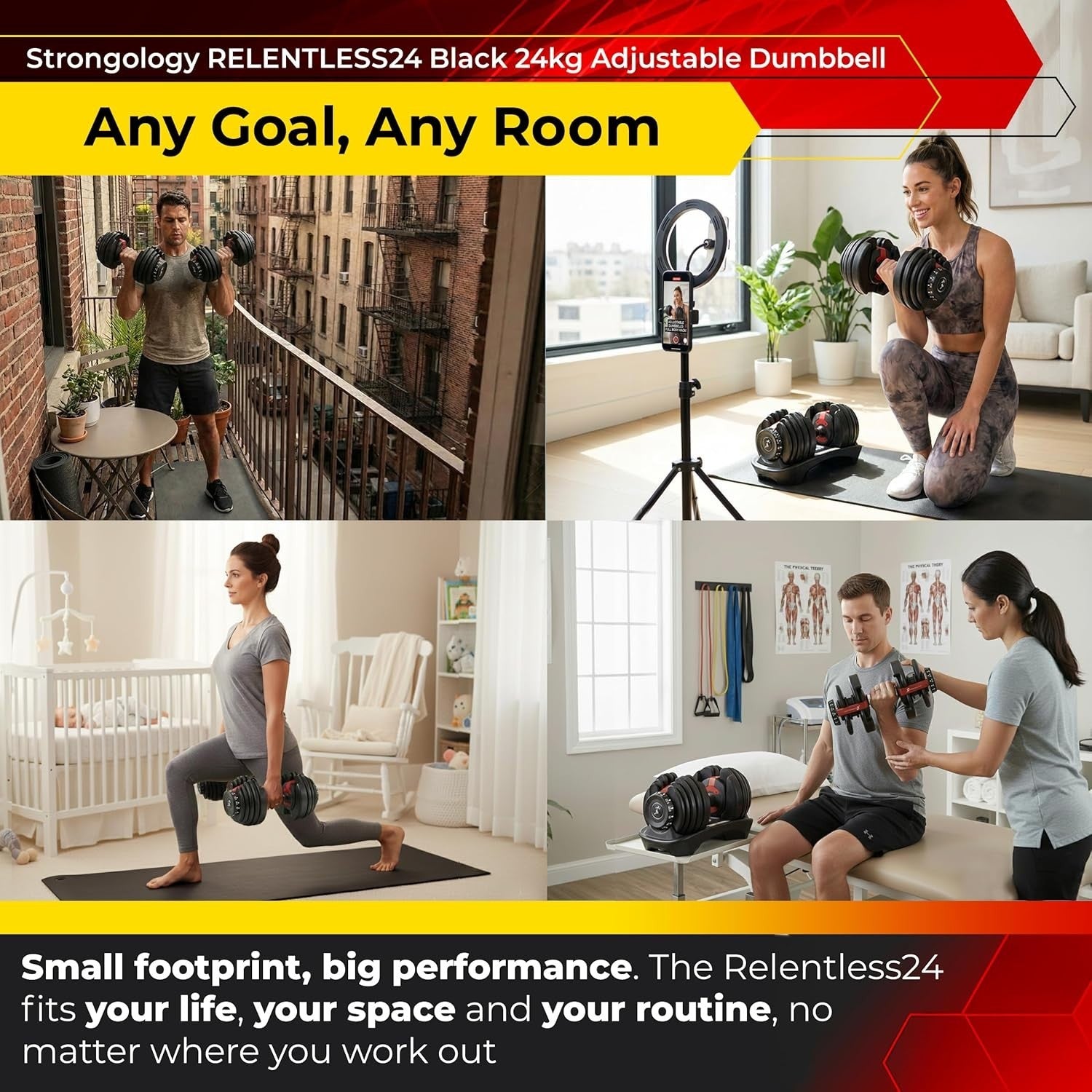 Adjustable Smart Dumbbells Pair 2.5–24KG Quick Dial Home Gym Weights