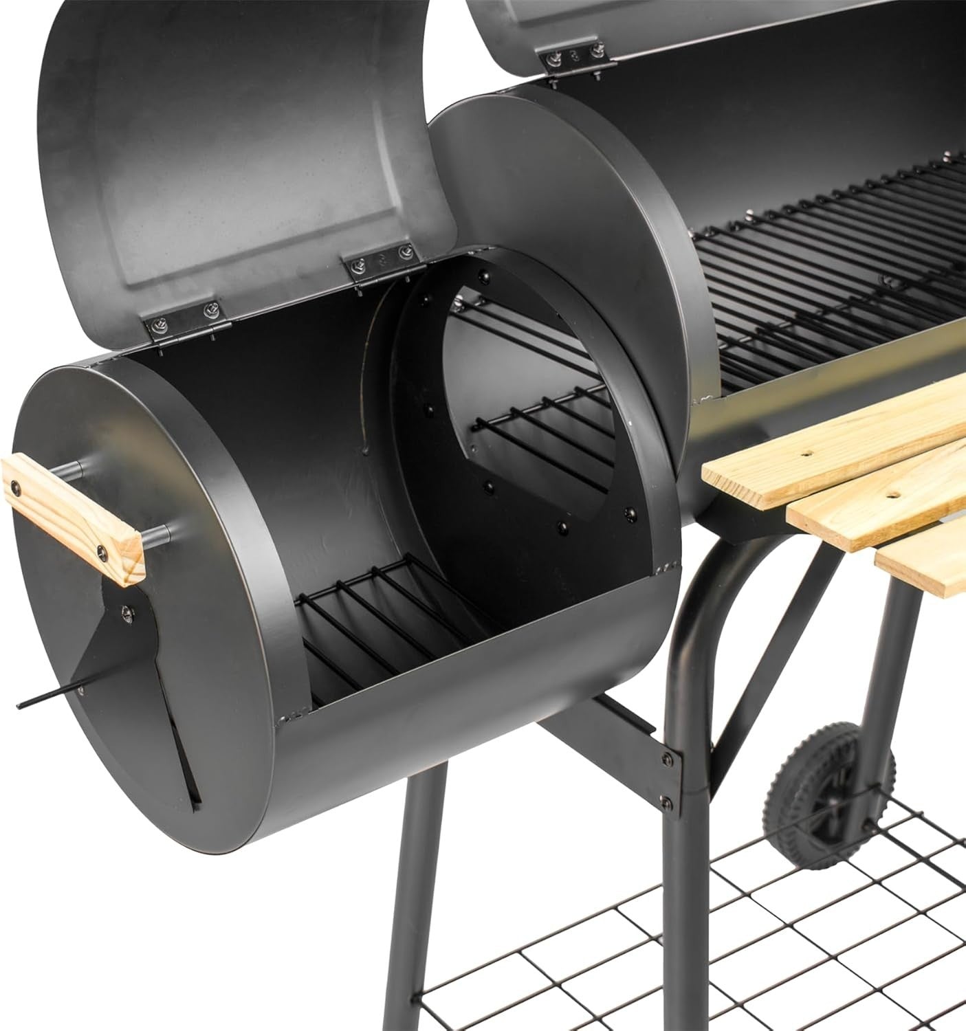 Charcoal Smoker BBQ Grill with Dual Chambers Thermometer Wheels Outdoor